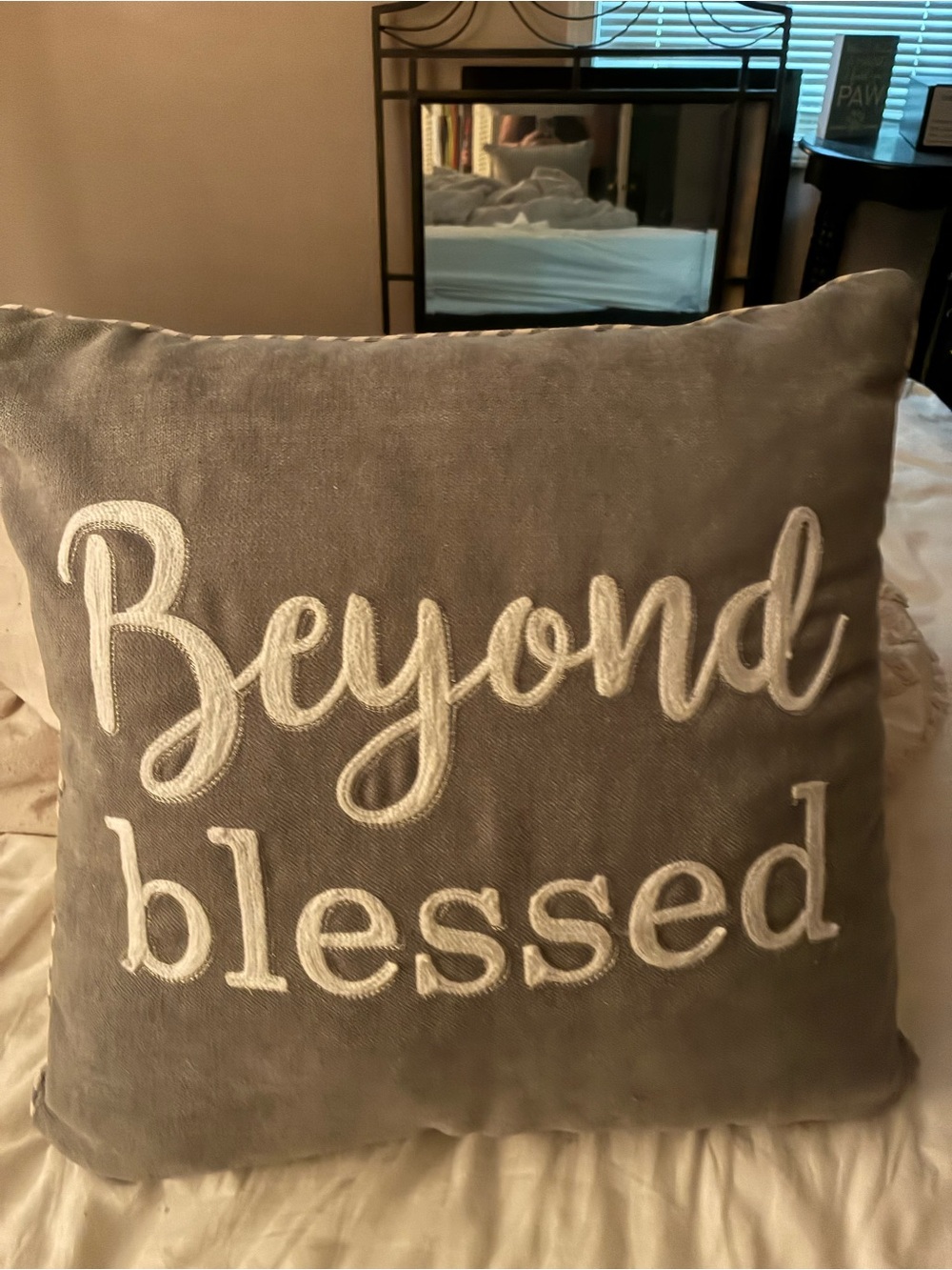 Gray "Beyond Blessed" Decorative Throw Pillow - Inspirational Accent